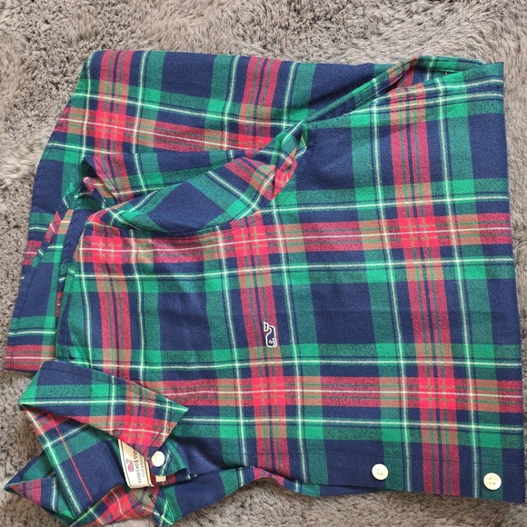 Soft Vineyard vines long Blue Green Red White Button flannel size 10 - Picture 8 of 11